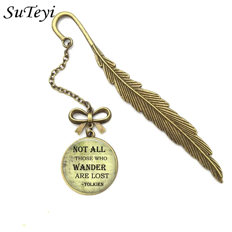 

SUTEYI I Will No Afraid Of Evil Metal Feather Bookmarks Convex Round Glass Pendant Inspirational Bible Quotes Christian Jewelry