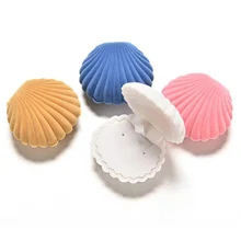 White/Grey/Apricot/Pink/Blue Chic Shell shape Box Velvet Earring Ring Necklace Jewelry Gift Case chic blue bead and leaf shape embellished retro ring for women
