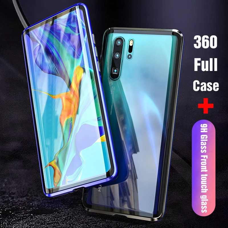 Магнитный чехол для huawei P30 Pro, полный корпус, защитный, роскошный, 360 поглощение, водонепроницаемый, закаленное стекло, покрытие, Funda, изогнутая поверхность