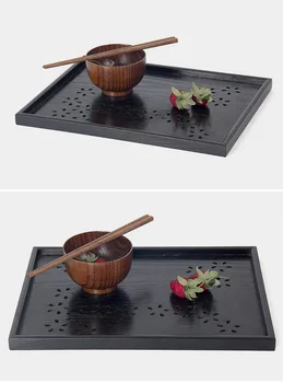 

1PC Natural Wood Serving Tray Wooden Plate Tea Food Server Dishes Water Drink Platter Storage Sakura Tray MF 022