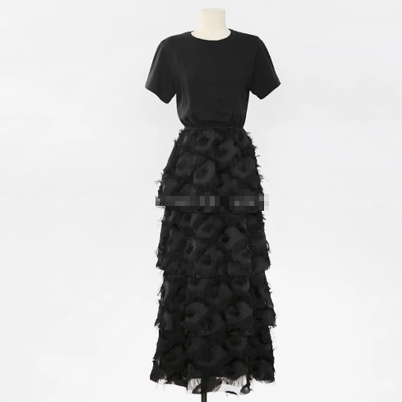 Rugod платье женское лоскутное с кисточками с Тонким О-образным вырезом и короткими рукавами платье Торт белый черный Платье Макси для вечеринок корейский стиль
