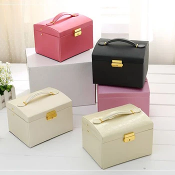 

Korean Style Fresh And Simple Girl Earrings Plate Jewelry Box Protable Leather Earrings Ring Multi-function Jewelry Storage Box