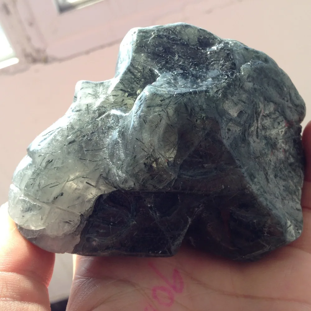 

645g Natural Green Rutilated Quartz Crystal Skull feng shui products Craft China Supplier