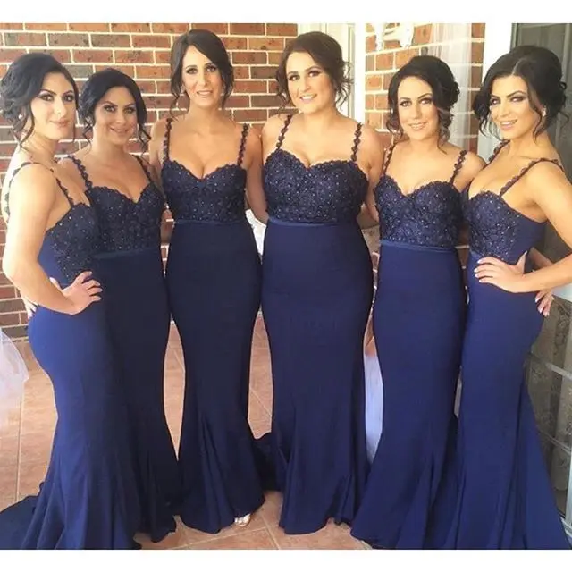 Dark Royal Blue Bridesmaid Dresses Sweetheart Spaghetti Strap Dark Royal Blue Bridesmaid Dresses Sweetheart Spaghetti Strap Sleeveless Mermaid Floor Length Lace Long Dress