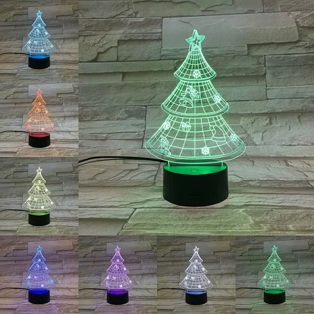 Рождественская елка 3D лампа 7 цветов меняющая ночник праздничное атмосферное освещение вечерние домашний декор для стола Сенсорное Дистанционное черное основание - Испускаемый цвет: A