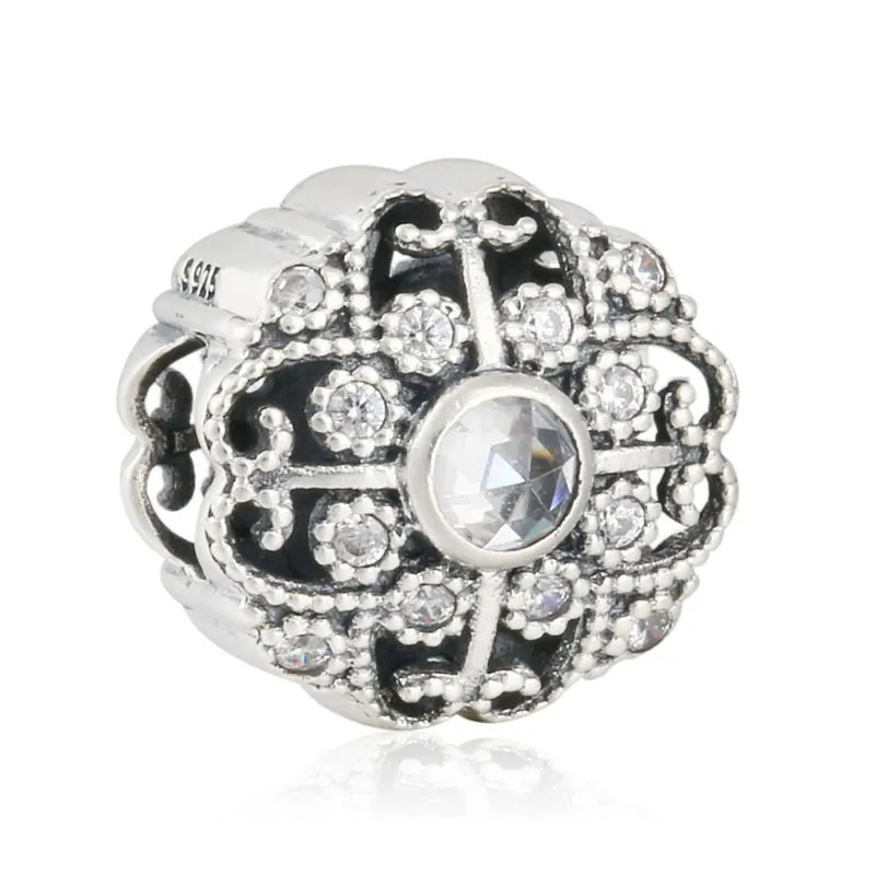 Original 925 Sterling Silver Fairy Tale Bloom Floral Openwork Charms