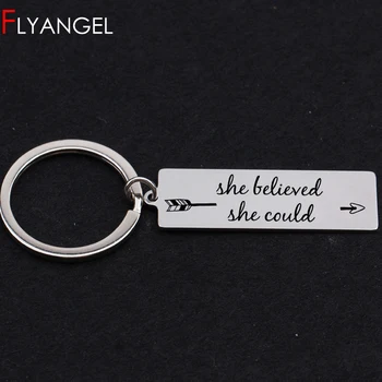 

Creative Engraved Keychain She Believed She Could Fashion Key Holder Arrows Stainless Steel Keyring 2019 Graduation Gifts