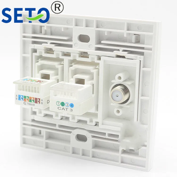 

SeTo 86 Type RJ45 Cat5e Network Lan + RJ11 CAT3 + F Head Digital TV Connector Panel Wall Plate Socket Keystone Faceplate