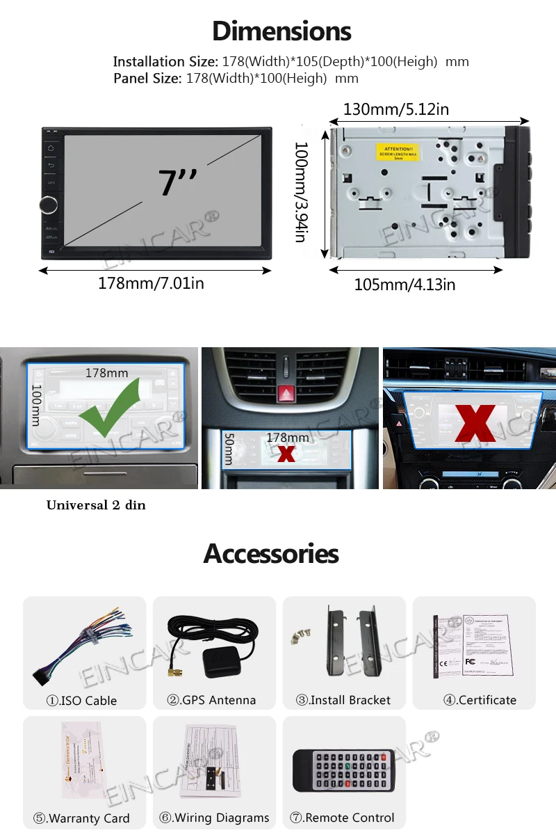 Best 7" Touch Screen Car Stereo GPS Navigation + Wireless Rear View Camera, 2 Din Android 6.0 Car Radio Stereo 2 Din GPS Navigation 15