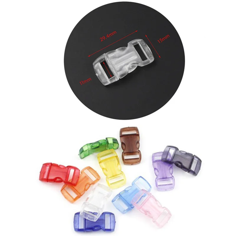 

15pcs Jelly Colorful 3/8" Curved Release Buckles Paracord Bracelet Clear Frost Transparent Dog Cat Collar Webbing