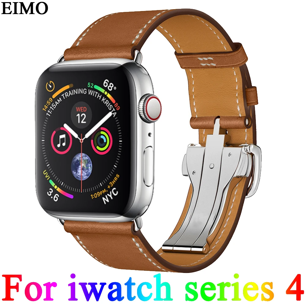 EIMO один тур развертывания туфли с ремешком и пряжкой для Apple Watch 4 группа 44 мм 40 Iwatch серии Fauve Barenia кожаный браслет на запястье