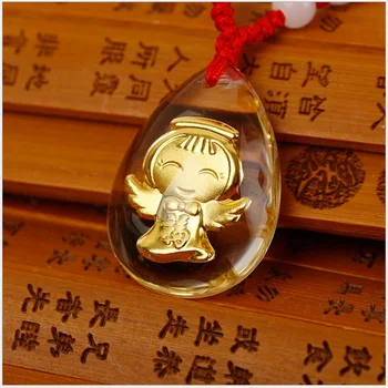 

3D gold inlaid natural jade Guanyin Buddha pendant 68#
