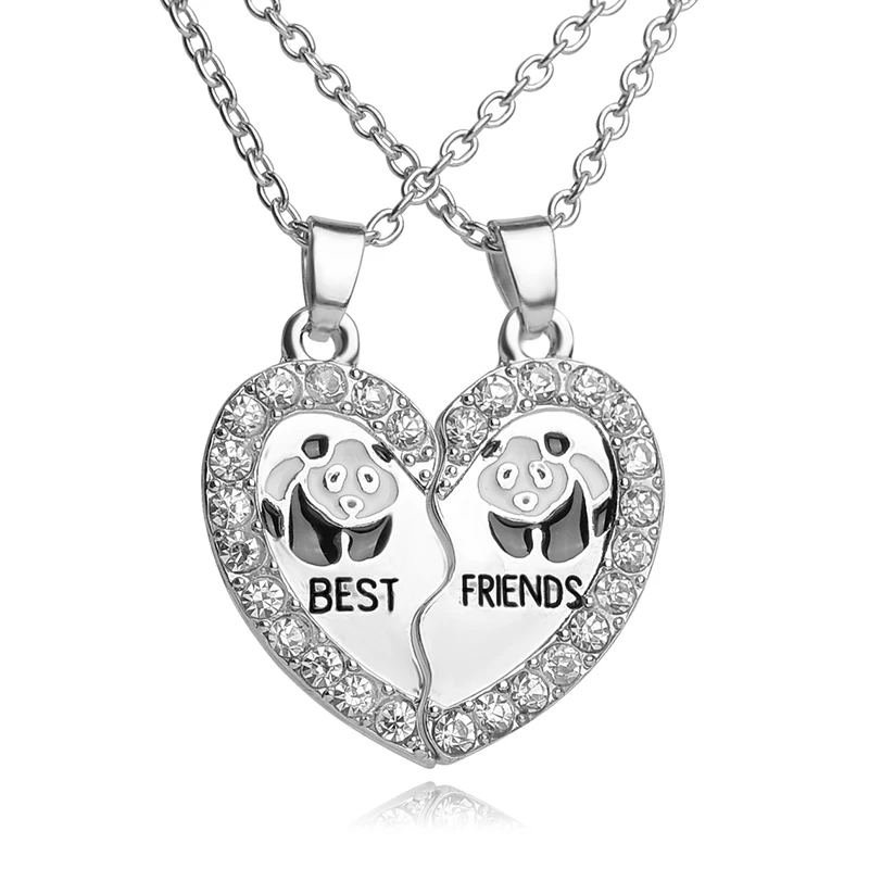 Panda Best friends BFF Necklaces For 2 Girl Animal Black White Enamel ...