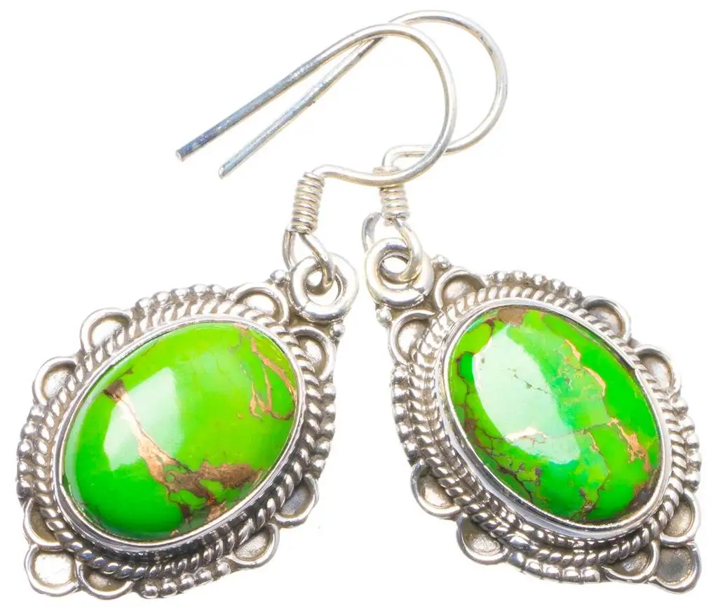 

Natural Turquoise Handmade Unique 925 Sterling Silver Earrings 1.5" X4536