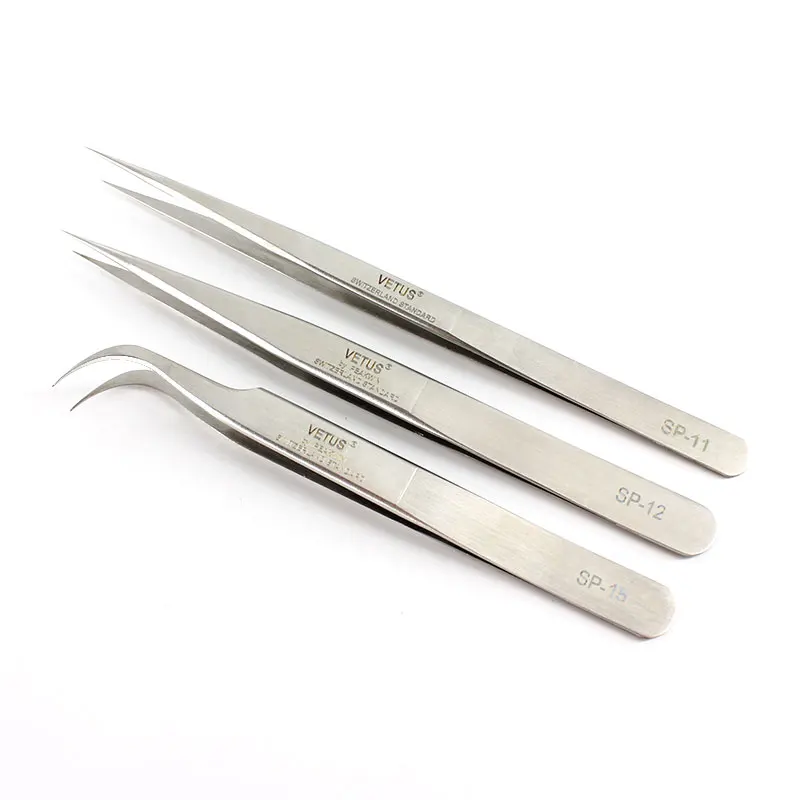 Vetus Ultra Precision Curved Eyelash Tweezers Fine Point Anti Acid