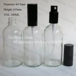 10X100 мл clear стеклянная бутылка с черным помпа для лосьона, 100cc большой косметические бутылки для ухода за кожей крем использовать