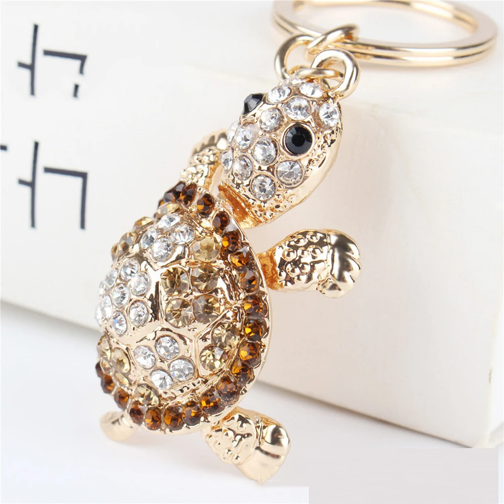 1Pc Rhinestone Tortoise Keychains Keyring Fashion Animal Turtle Metal Crystal Pink Purse Pendant Gift for Women