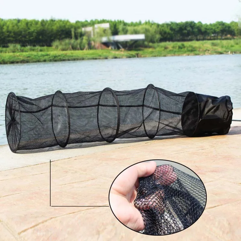 

1.5M Fish Net Cage Fishing Tackle Care Creel 5 Layers Collapsible Black