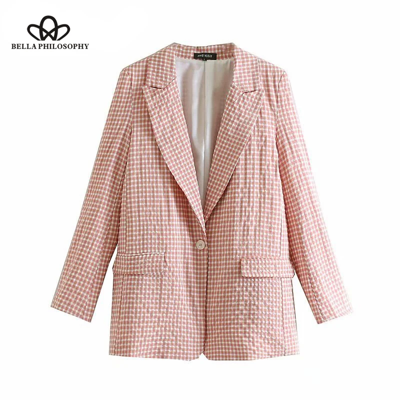 Plaid Buttons OL Blazers Coat Women 2019 Notched Collar Long Sleeve Office Ladies Outerwear Casual Casaco Femme Wonde Store
