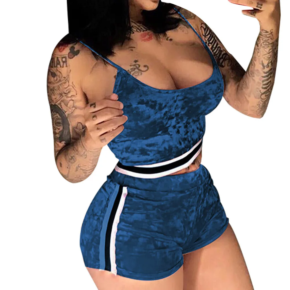 

Sexy Women Two Piece Set Summer Set Sleeveless Crop Top+Short Suit plus size short sets for women 2 Piece Set Casual Outfit #605