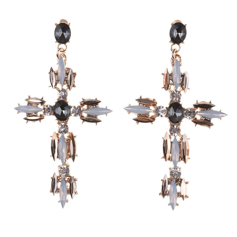 Cross Earrings Crystal Rhinestone Earrings Women Vintage Baroque Jewelry