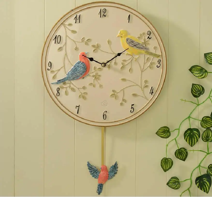 

Fashion pastoral style wall clock Cute bird on Branch Super cute bird swing wall clock Home Decoration