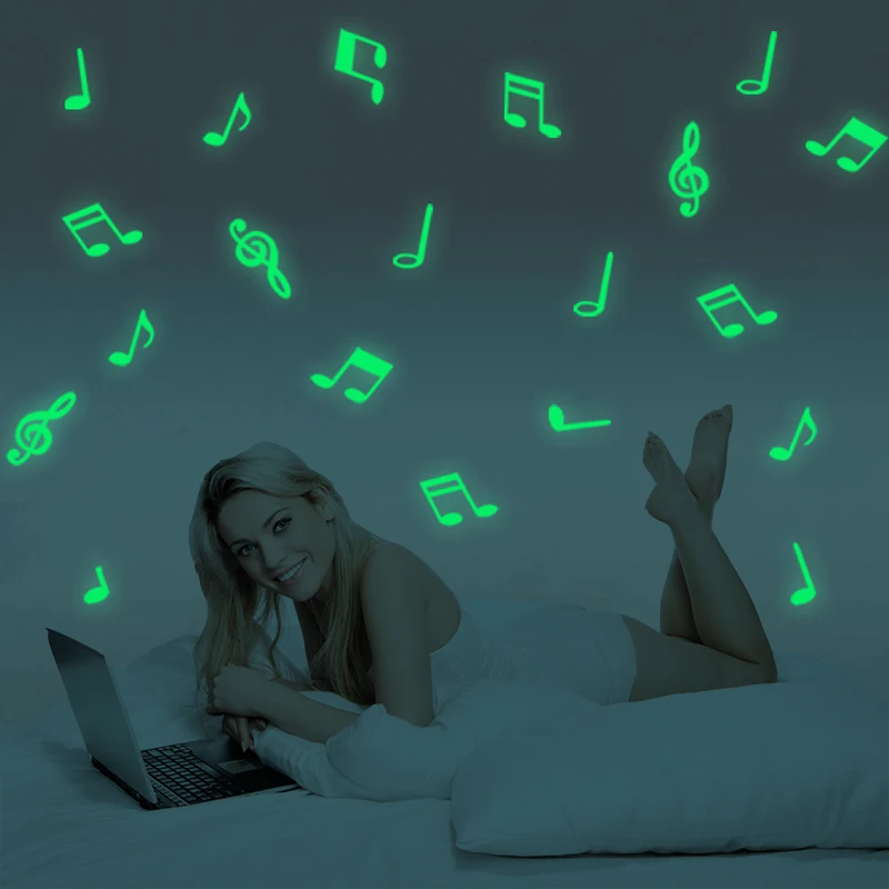 

15pcs/set Wall Stickers Mini Musical Note Luminous Glow In The Dark Stars Stickers Kids Bedroom Room Home Wall Decor neon pack