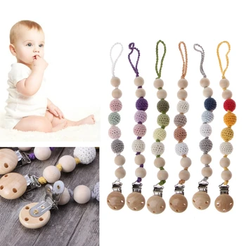

Baby Wooden Beaded Pacifier Holder Clip Nipple Teether Kids Dummy Strap Chain JUL17-A
