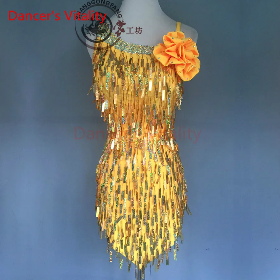 

Dancer's Vitality 2017 Sequin Harness Back Opening Latin Dance Dress Women Samba Salsa Tango Dress For Latin Competition Dress