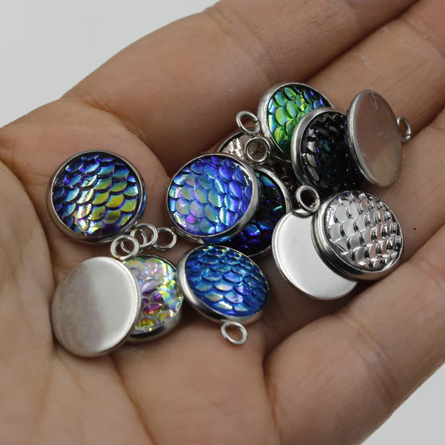Round Charm Fish Scale Pendants Stainless Steel Findings For Jewelry Making Diy Hand Made Accessories Jewelry Findings