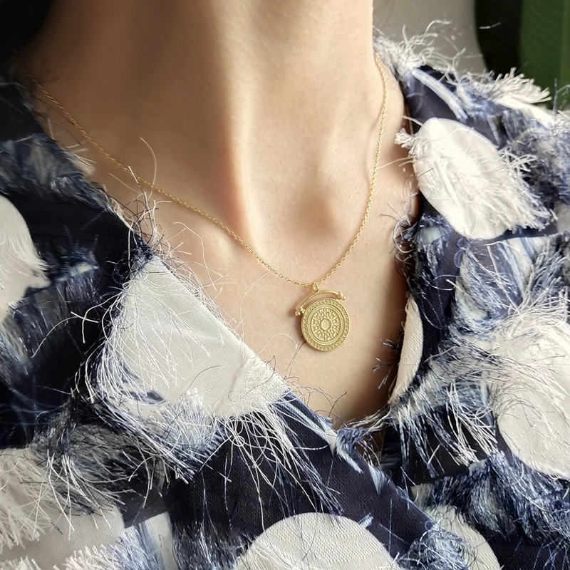 Silvology 925 пробы серебряное круглое смешное ожерелье золотой круглый элемент узор Новое модное ожерелье элегантные ювелирные изделия подарки