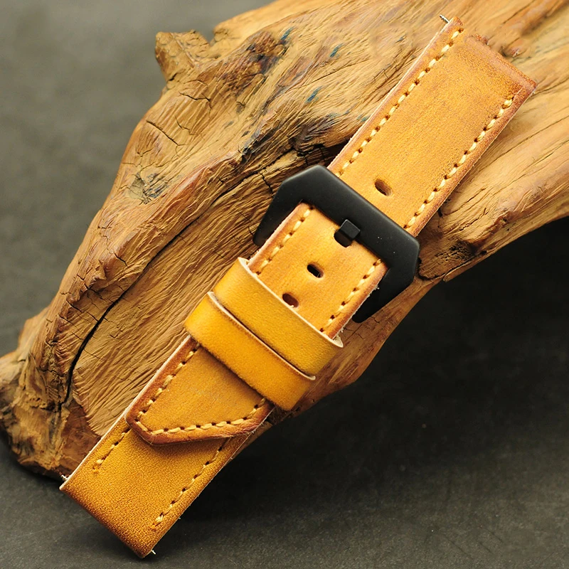 

Onthelevel Vintage Watch Band 22mm 24mm 26mm Leather Watch Strap Handmade Watchband Oblique Tail With Brush Buckle #C