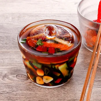 

Glass Pickled Vegetable Bowl Container Thickened Jar Cold Salad Pot Pickles Jar Practical Kithcen Tool 650ml Storage Jars
