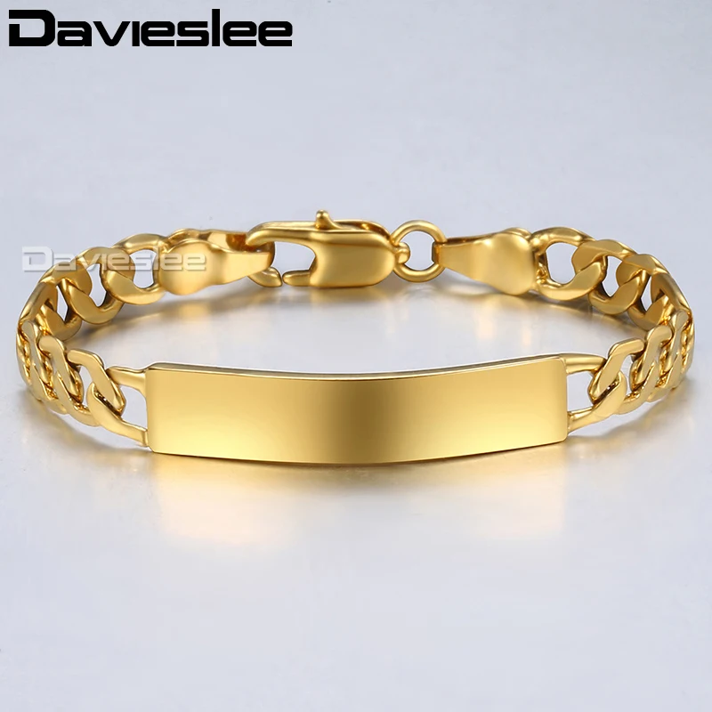 

Davieslee ID Bracelet For Baby Figaro Chain Yellow White Gold Filled Bangle 4.5inch 5mm 11.5cm Fashion Jewelry LGBM100
