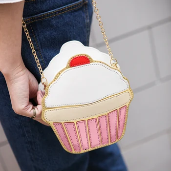 

Cute Cartoon Women bag Ice Cream Cupcake Shape Lady Mini Shoulder Bag Metal Chain Mobile Keys Coin crossbody Messenger Bag M12