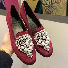 Г. Лидер продаж Женская обувь Кристалл Украшенные жемчугом Женские туфли-лодочки модная повседневная обувь с низким верхом Обувь женщина прилив Лоферы для женщин Брендовая Дизайнерская обувь