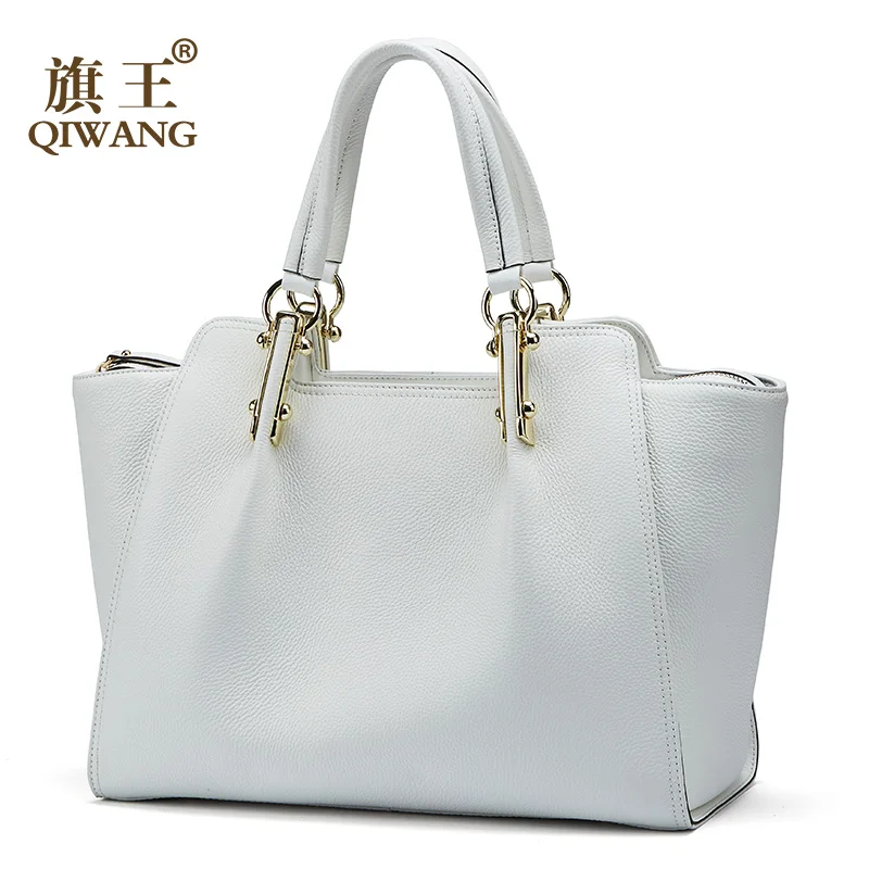 

Women's Top-handle Bags Qiwang Luxury Black Genuine Cow Leather Handbag 2019 Office Lady Hand Bags Large Capacity Tote Elegant