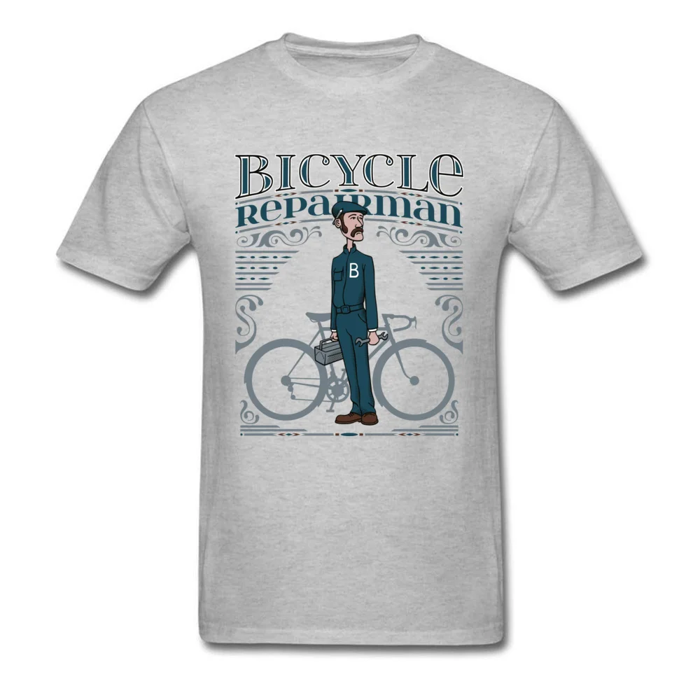 Bicycle Repairman T Shirts Custom Short Sleeve Cheap O-Neck 100% Cotton Tops Shirts Casual T Shirts for Men Mother Day Bicycle Repairman grey