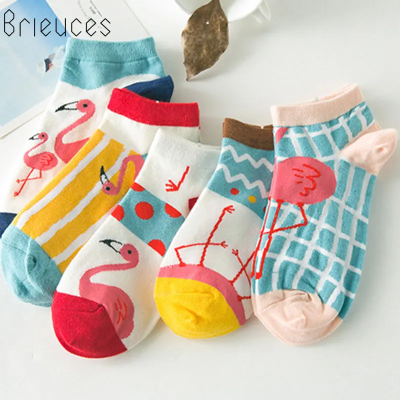 

Brieuces 1 Pair of Women's Socks Girl Female Lady Short Casual Cotton Socks Cartoon Flamingo Ankle Sox Low Cut Boat Art Socks