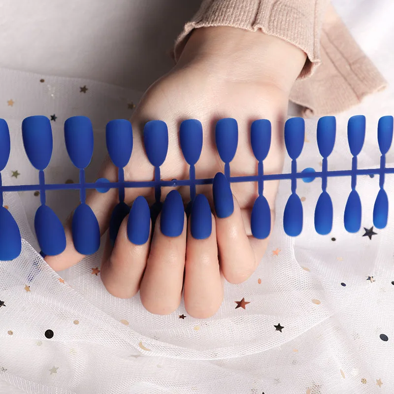 Накладные ногти с клеем, женские Украшения для дизайна ногтей, 24 шт, накладные ногти, сплошной цвет, матовые, полное покрытие, стилеты, длинные кончики для ногтей - Цвет: JP707-13