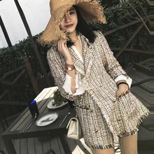 Твидовая куртка двубортная осень/зима Женская куртка Тонкий в длинном костюме маленький жакет ладана