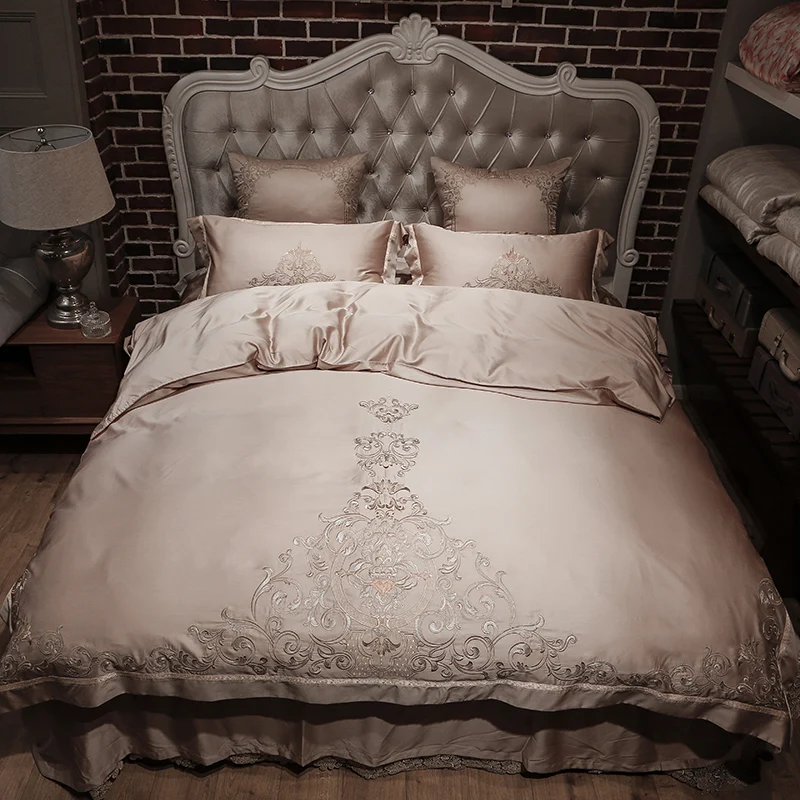 Champagne Gold Silver Grey Bedding Set 4 6pc King Queen Size Bed