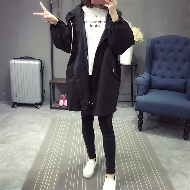 Spring & Autumn 2019 Fashionable Cropped Hoodie Leisure Trench Longsleeve Coat For Women Streetwear Loose