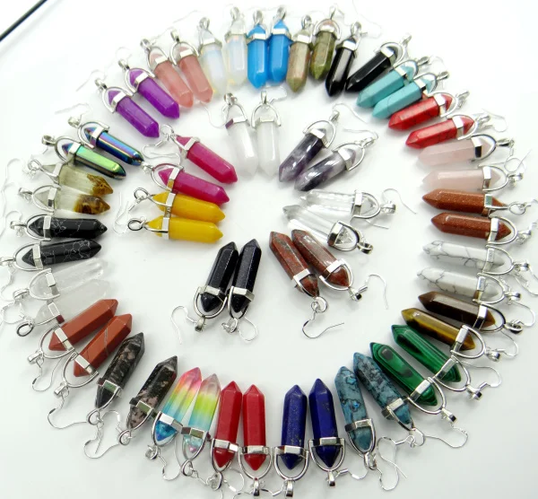

Natuursteen lapis Quartz crystal aventurine mix steen Zeshoekige Reiki charms chakra Hanger Earring voor vrouwen sieraden 1 Paar