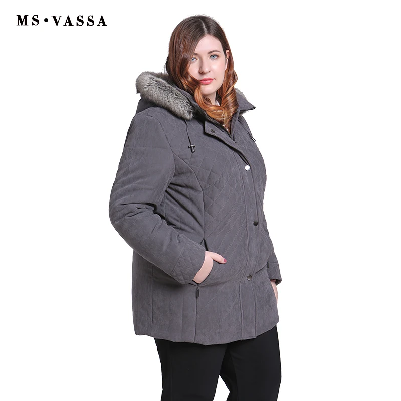 MS VASSA Women Parkas plus size 2018 New Winter Autumn Jackets Turn-down collar removed hood with fur Ladies big size outerwear