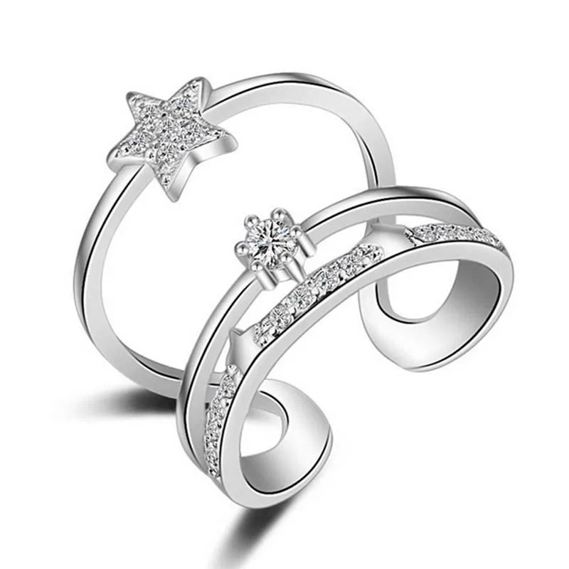

Ring for women star prong round zircon resizable opening adjustable size wedding bands rose fashion jewelry