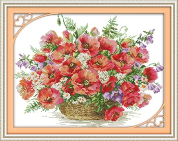 

Poppy basket Cross Stitch Kits 11CT Printed 14CT Cross Stitch Set DIY Chinese Cross-stitch Counted Embroidery Needlework