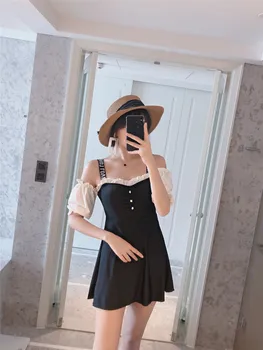 

Bathing Suit Women One Piece Push Up Rashguard Plus Size Korean 2019 New Skirt Solid Polyester Sierra Surfer Swimsuit