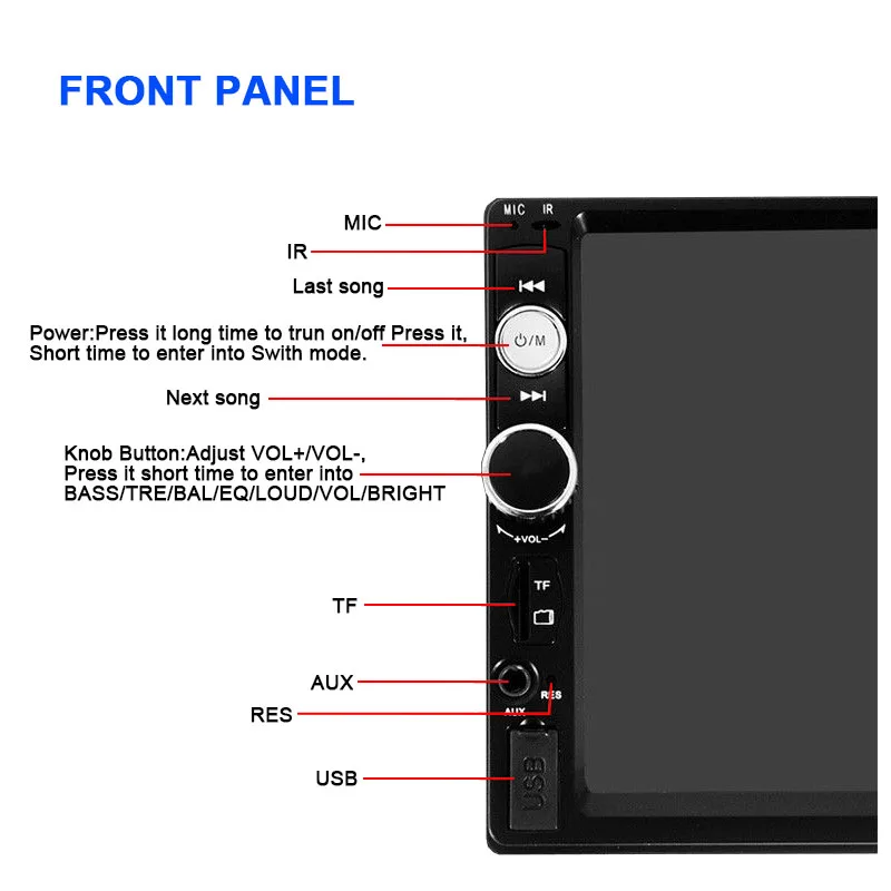 Автомобильная магнитола Mirror Link 2 DIN 7 дюймов MP5 Bluetooth сенсорный экран FM/USB/TF/Auxin 4