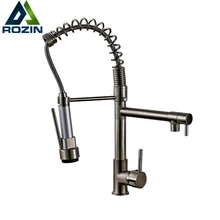 Rozin Deck Mounted Hot and Cold Water Kitchen Faucet Nickel Brushed Spring Pull Down Dual Spray Kitchen Mixer Tap